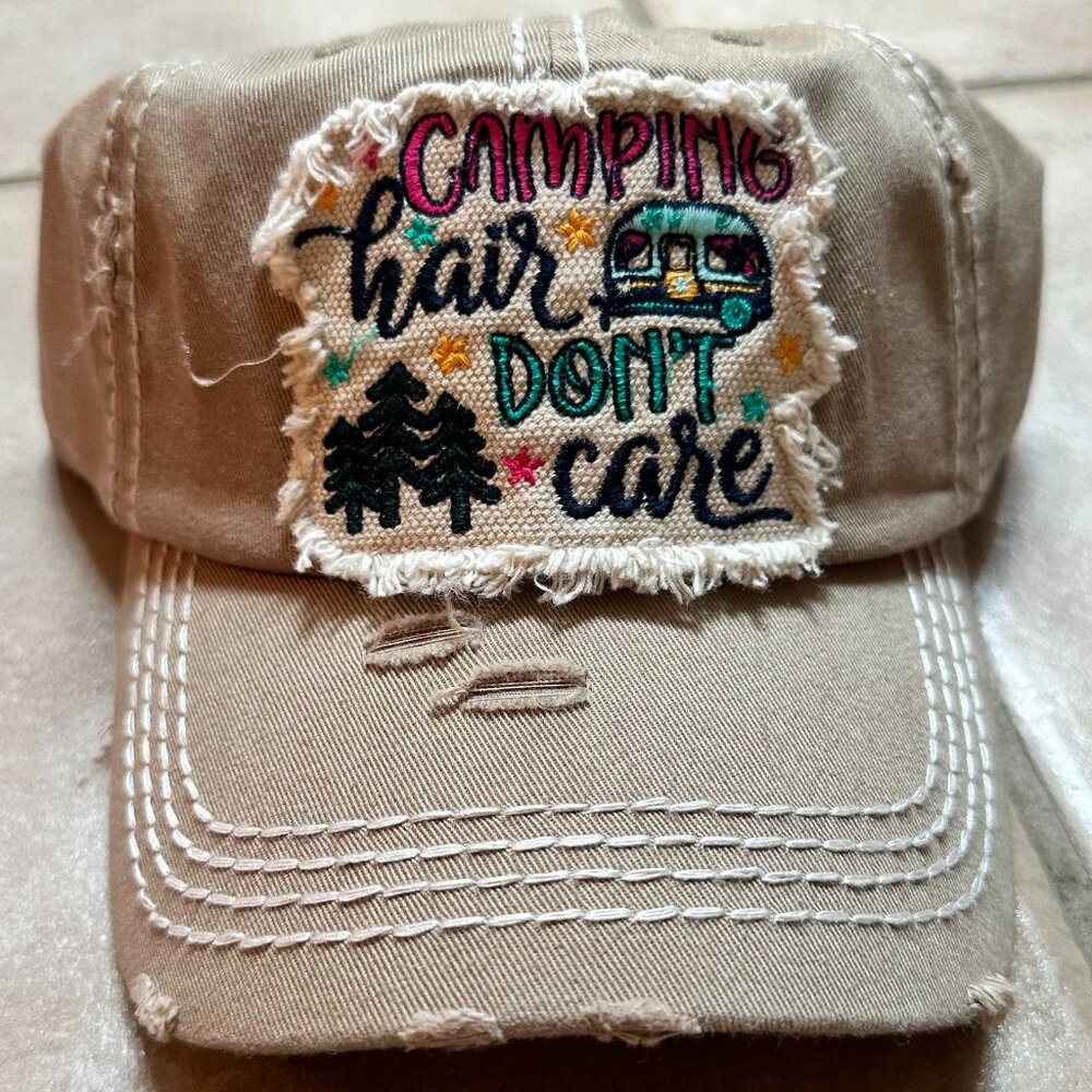 NWT Kbethos Womens Distressed Tan camping Hair don't care Baseball Cap